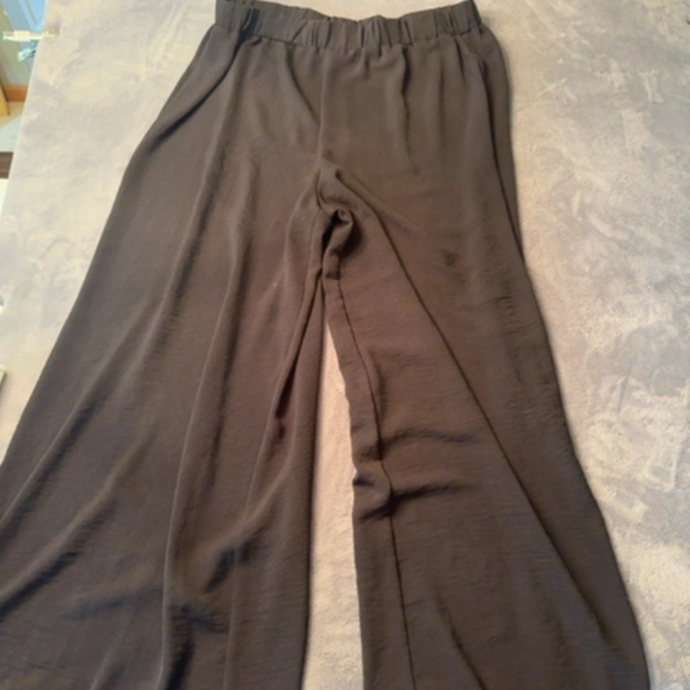 Curve Pants Women 2XL Black Wide Leg Elastic Waist Casual Comfortable